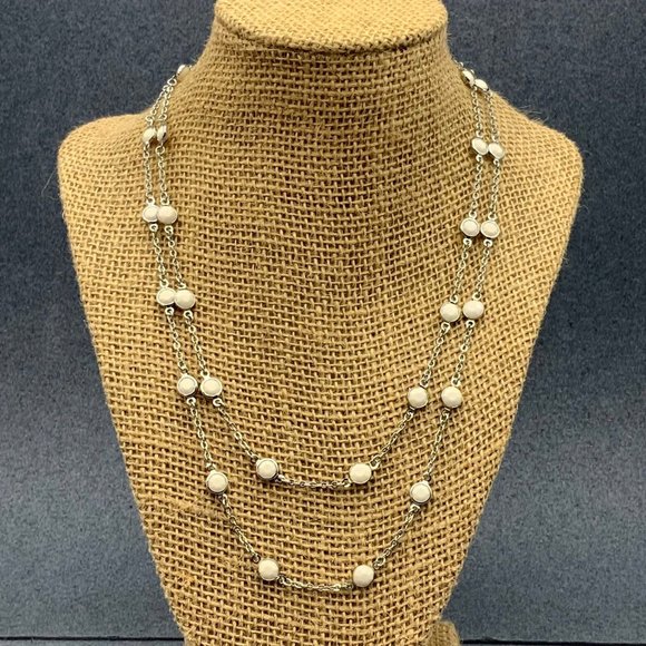 Charming Charlie Necklace Double Strand White Silver Chain Retro - Picture 1 of 5